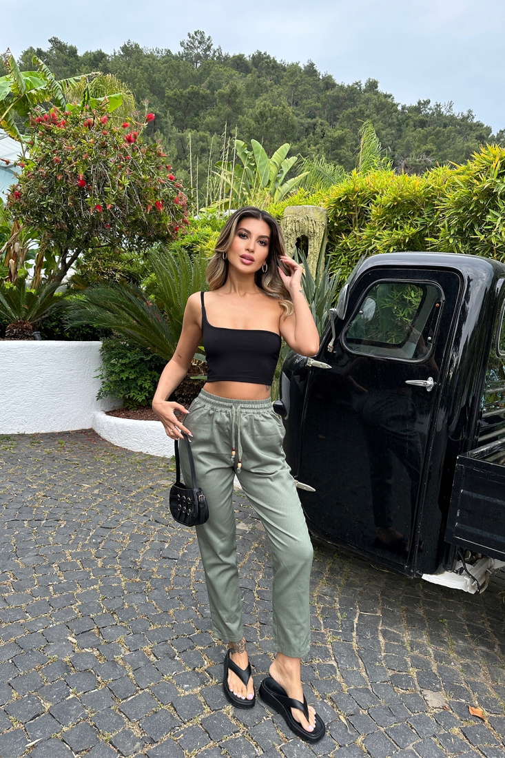 Mint Green High Waist Pants ATE6962 - EYYO