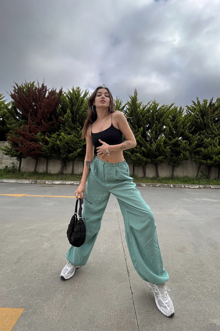 Mint Yeşili Bağlamalı Pantolon ATE6692 - EYYO
