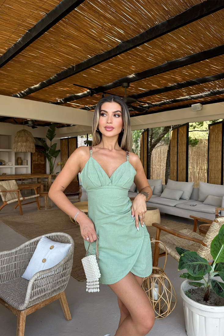 Mint Yeşili Mini Elbise ATE7463 - EYYO