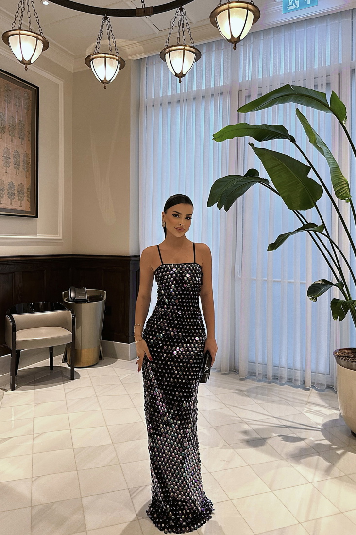 Rhoda Mor Askılı Pul Detay Elbise ATE-0794 - EYYO