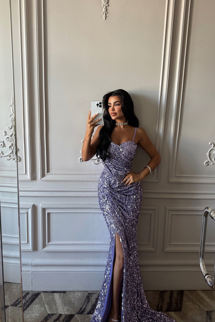 Mor Manish Parıltılı Elbise ATE-3034 - EYYO