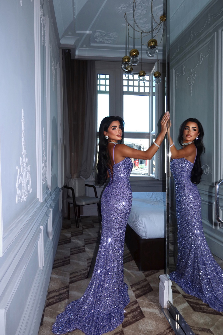 Mor Manish Parıltılı Elbise ATE-3034 - EYYO