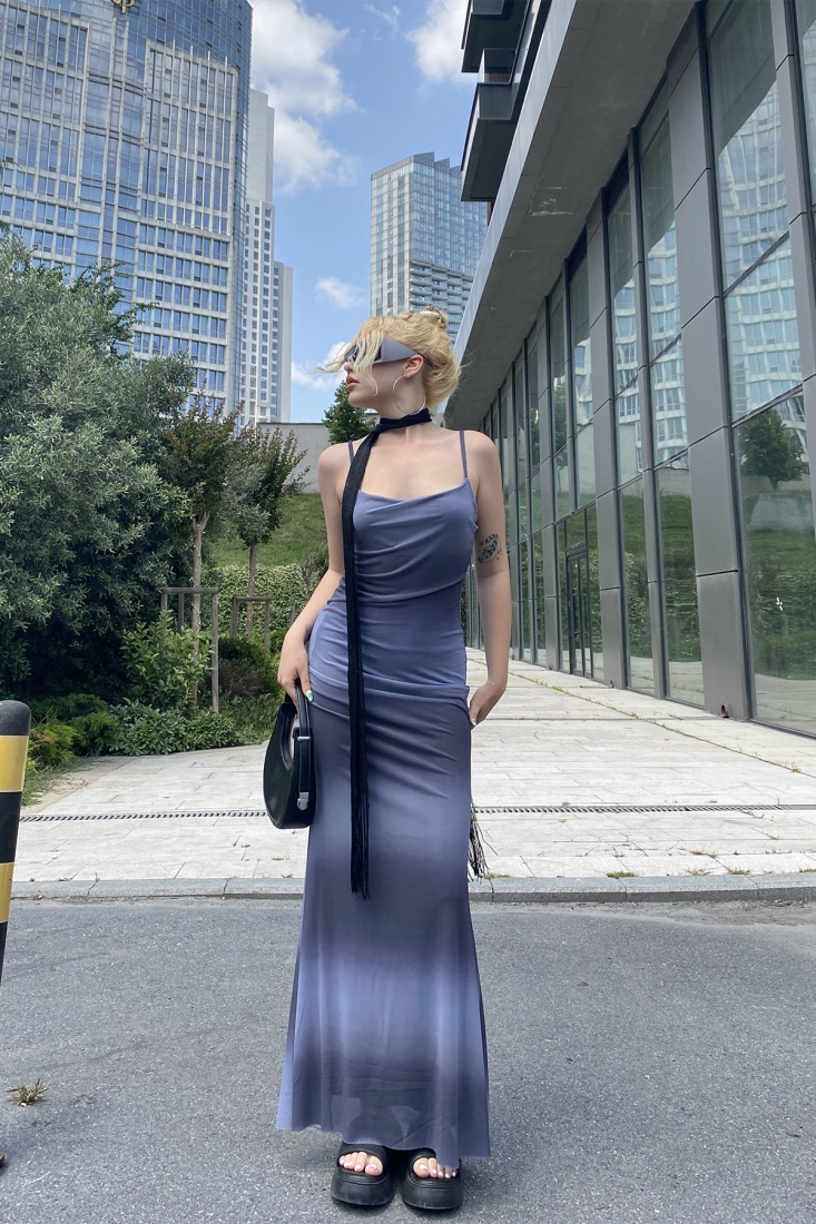 Mor Askılı Uzun Elbise ATE7426 - EYYO