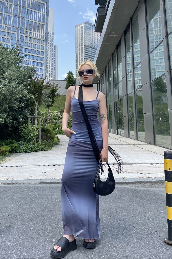 Mor Askılı Uzun Elbise ATE7426 - EYYO