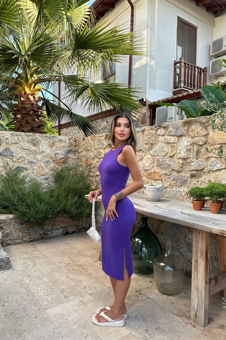 Mor Basic Uzun Elbise ATE7207 - EYYO