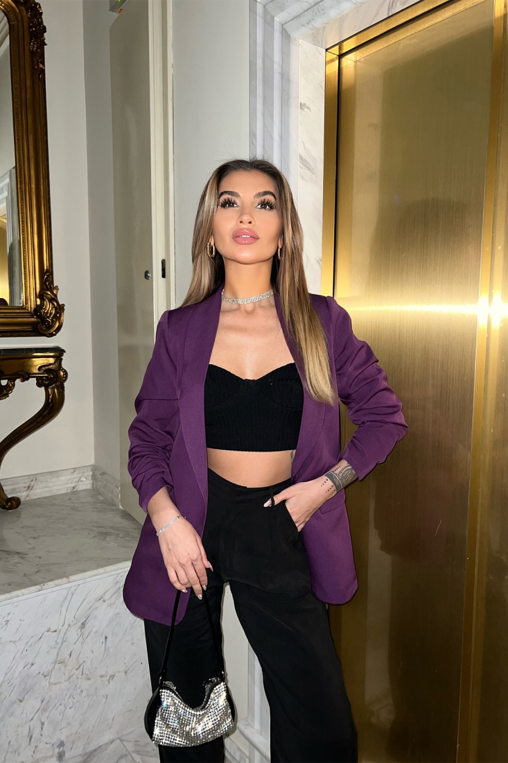 Mor Blazer Kruvaze Yaka Ceket ATE4275 - EYYO