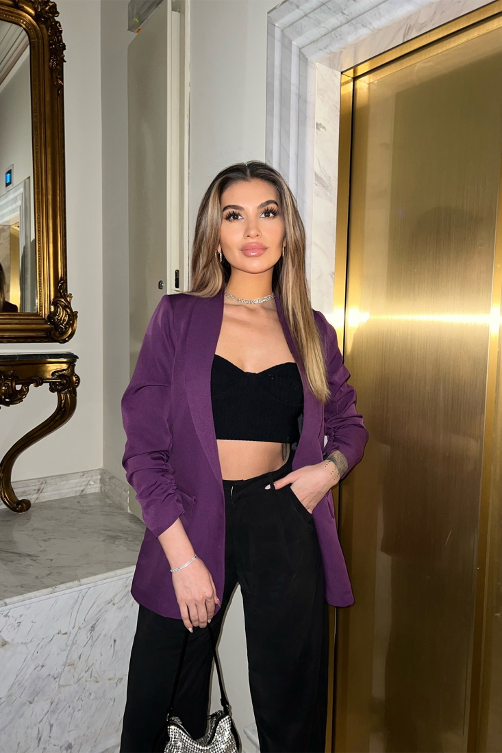 Mor Blazer Kruvaze Yaka Ceket ATE4275 - EYYO