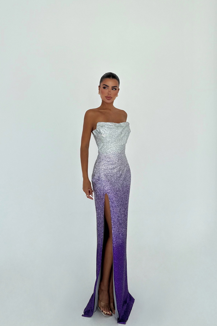 Mor Toulon Uzun Yırtmaçlı Elbise ATE-3075 - EYYO