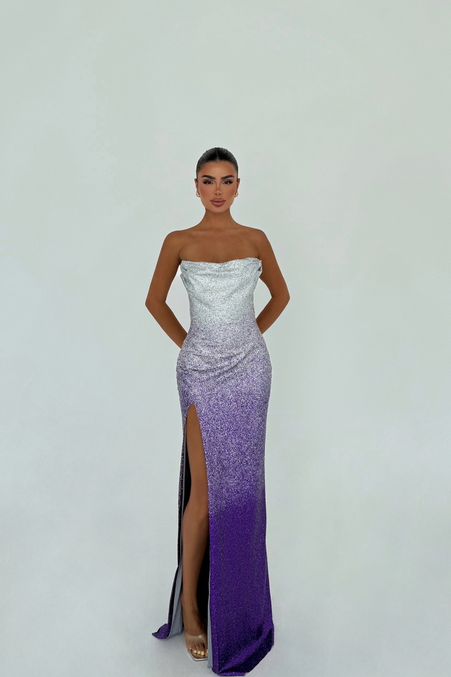 Mor Toulon Uzun Yırtmaçlı Elbise ATE-3075 