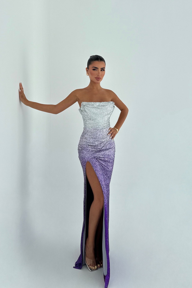 Mor Toulon Uzun Yırtmaçlı Elbise ATE-3075 - 2