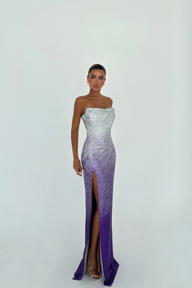 Mor Toulon Uzun Yırtmaçlı Elbise ATE-3075 - 3