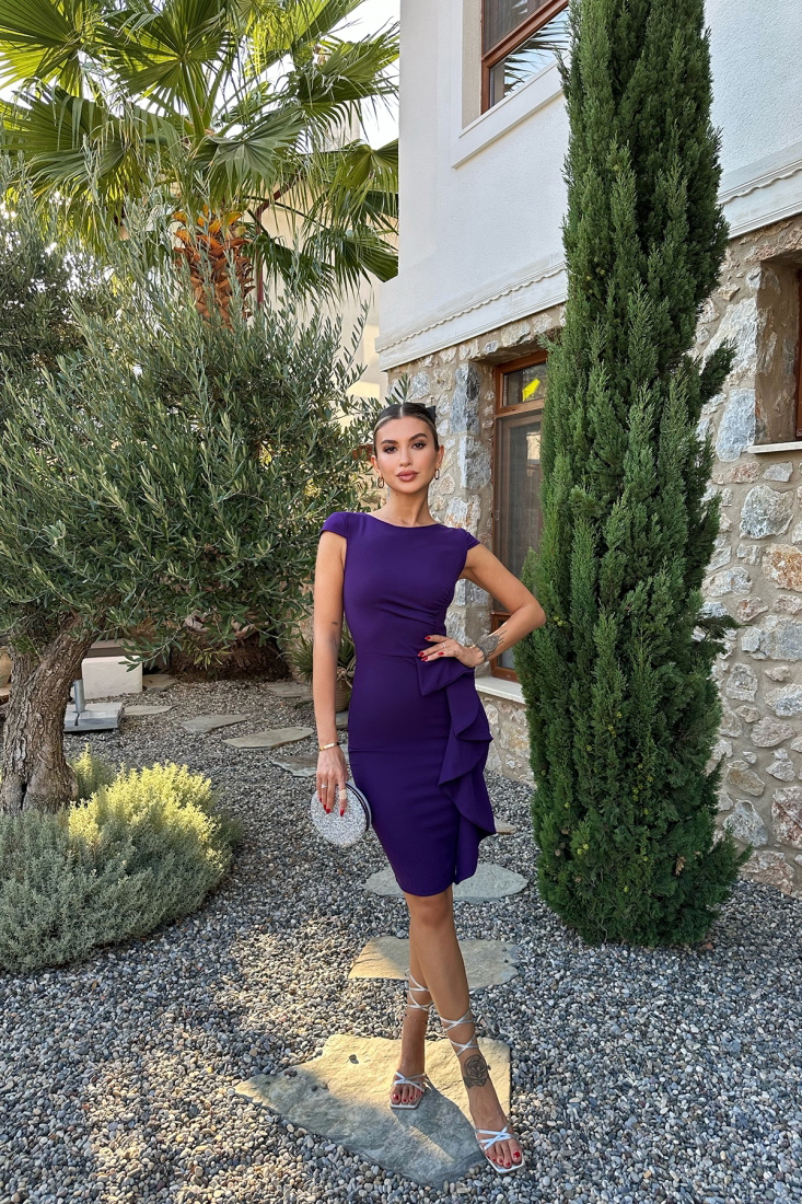 Mor Fırfır Detay Mini Elbise ATEL2440 - EYYO