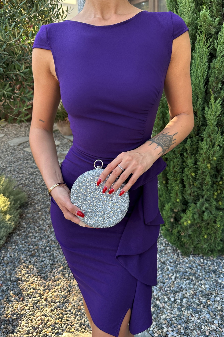 Mor Fırfır Detay Mini Elbise ATEL2440 - EYYO