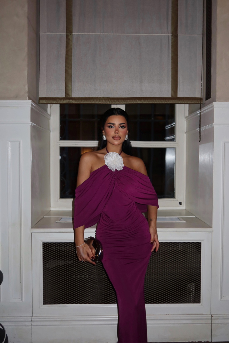 Mor Lai Düşük Omuz Elbise ATE-1734 - EYYO