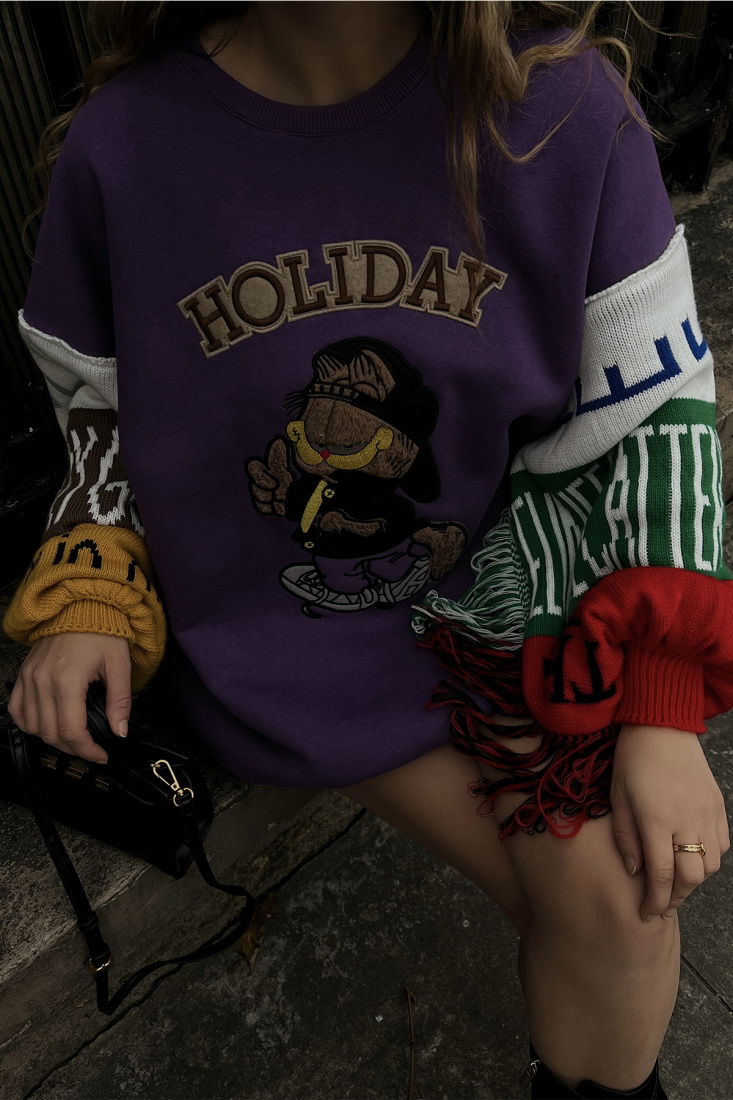 Mor Holıday Baskılı Sweat ATE2972 - EYYO