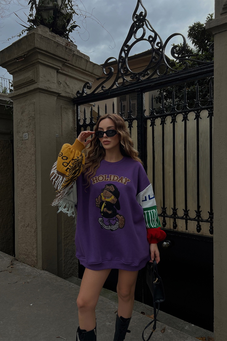 Mor Holıday Baskılı Sweat ATE2972 - EYYO