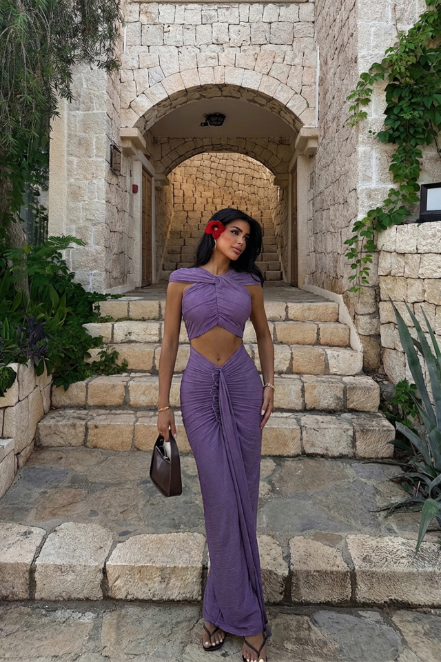 Mor Orleans Uzun Elbise ATE-3049 