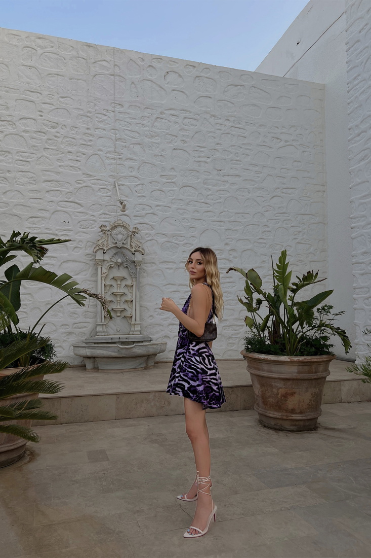 Mor Spring Leopar Desen Elbise ATE1633 - EYYO ATELIER