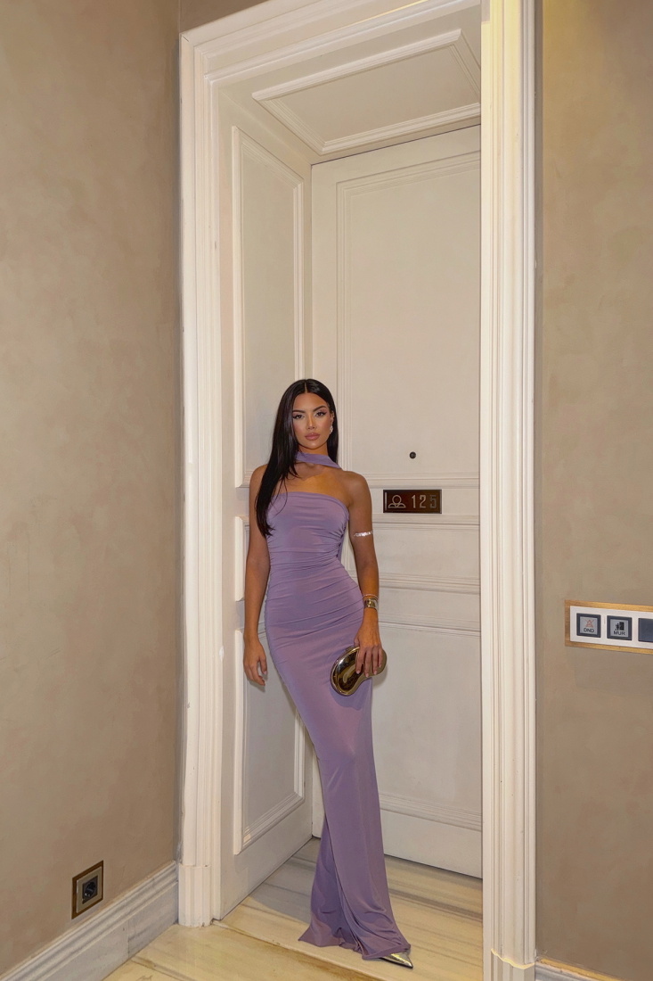 Mürdüm Straplez Elbise ATE-1477 - EYYO