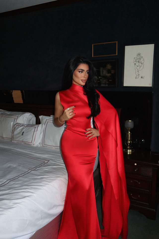 Nar Çiçeği Messcy uzun fularlı elbise ATE-3991 - 2