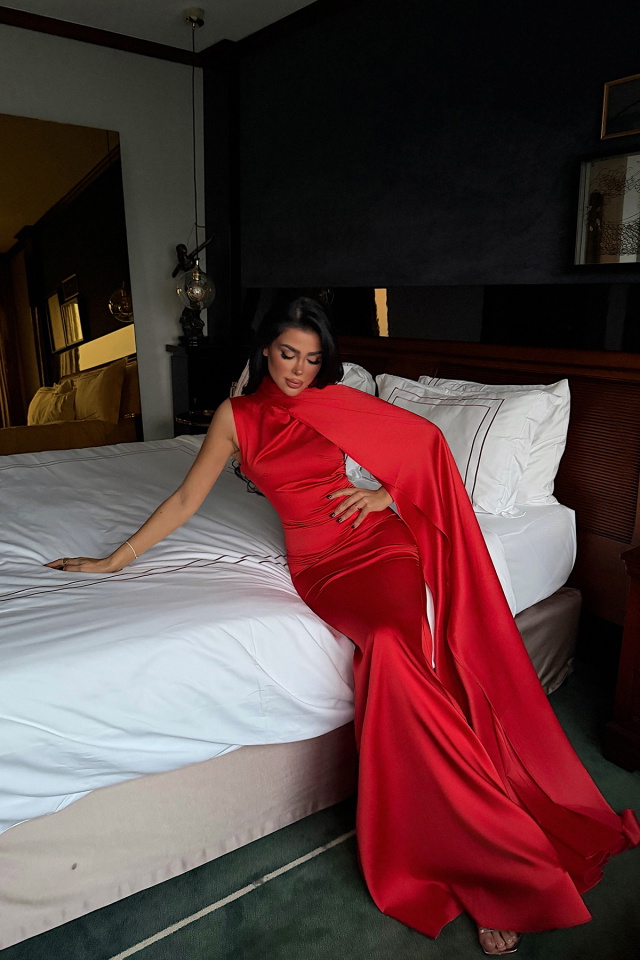 Nar Çiçeği Messcy uzun fularlı elbise ATE-3991 - 3