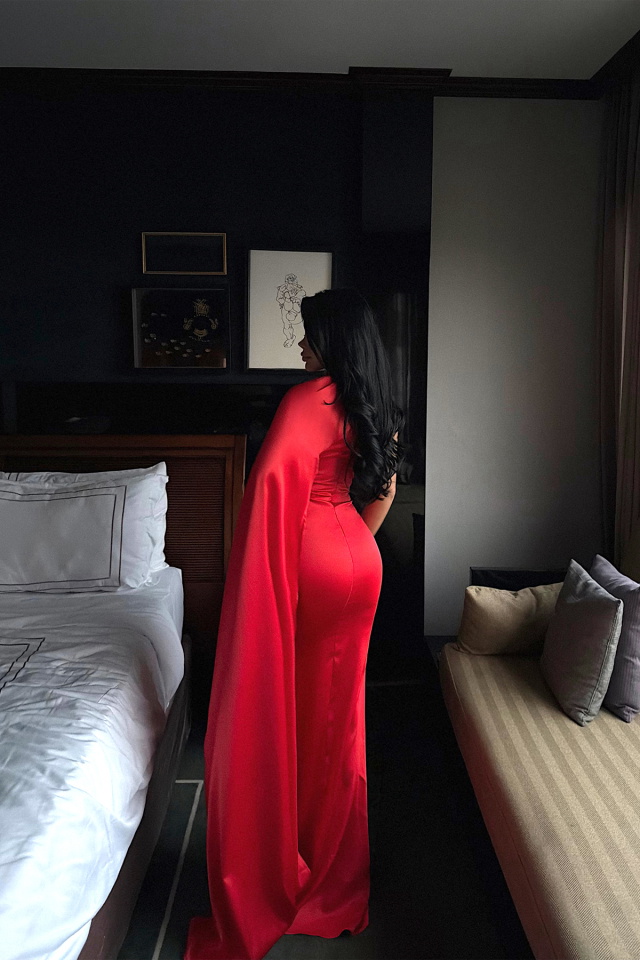 Nar Çiçeği Messcy uzun fularlı elbise ATE-3991 - 4