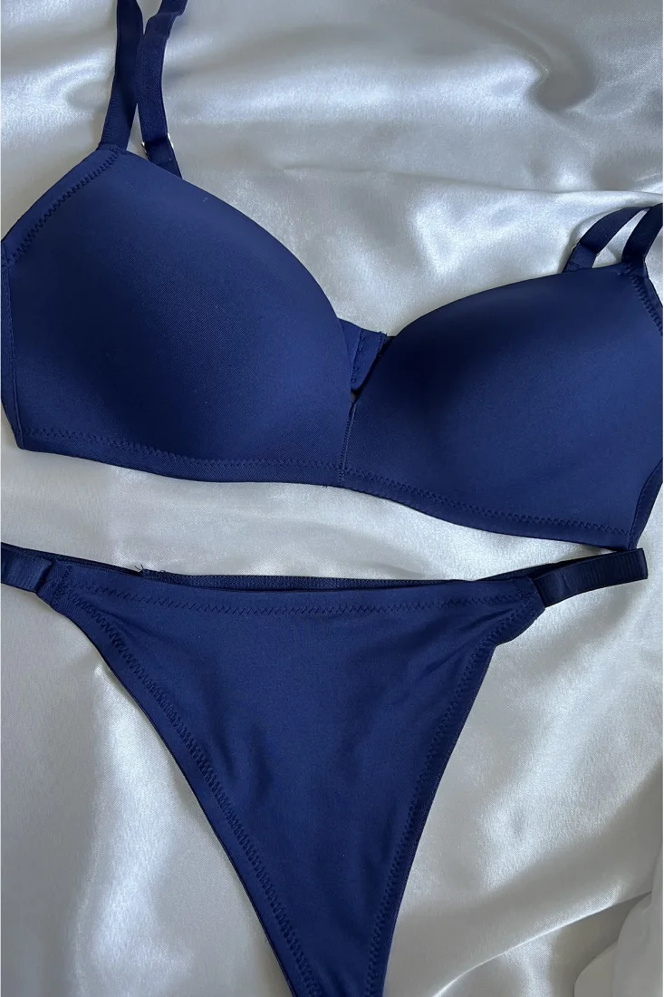 Navy Blue Classic Bra Set ATE6267 - EYYO