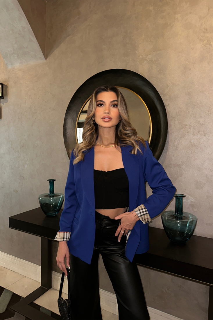 Navy Blue Double Breasted Collar Jacket ATE6529 - EYYO