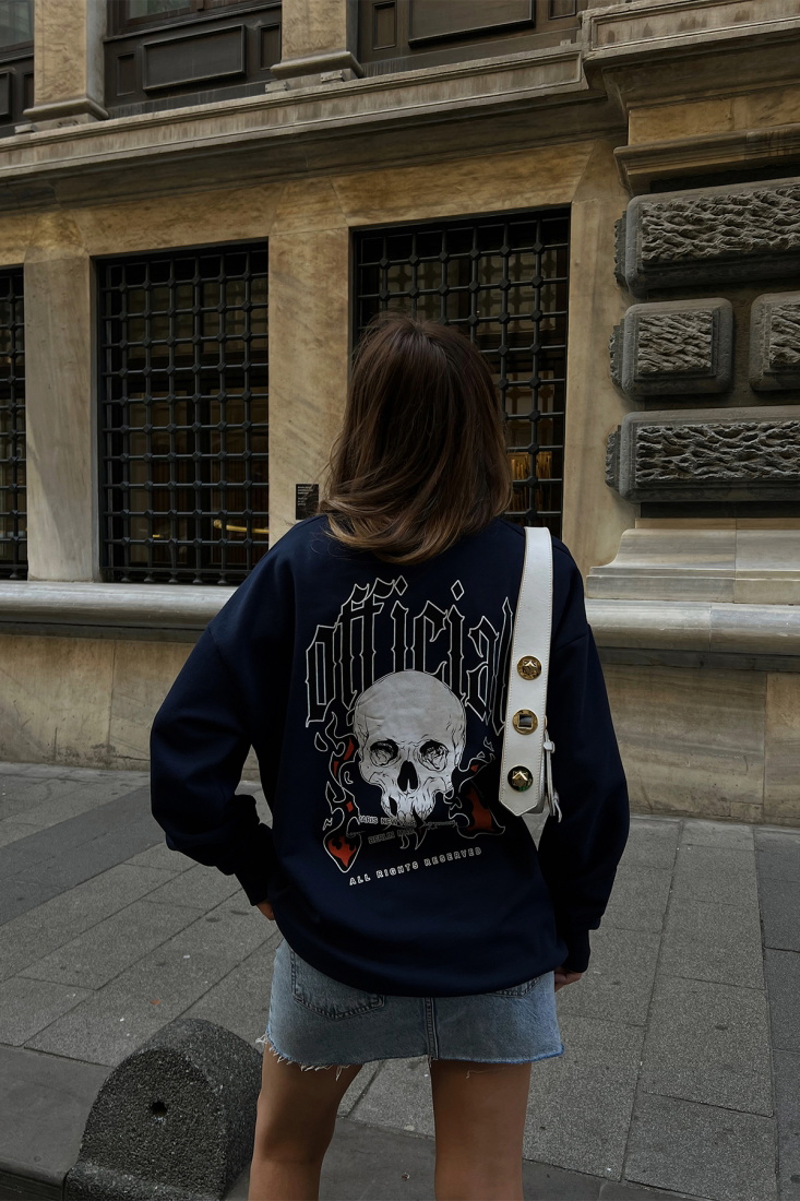 Navy Blue Printed Back Sweat ATE2248 - EYYO