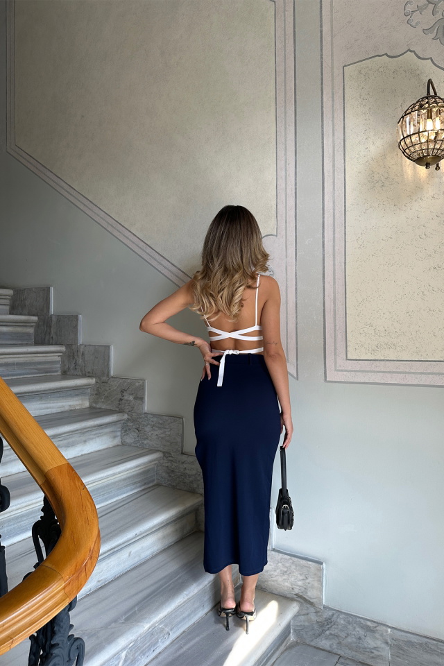 Navy Blue Slit Skirt ATE6317 - 5