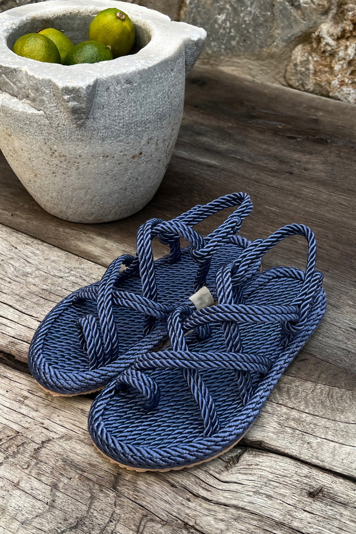 Navy Blue Wicker Sandals ATE6375 - EYYO
