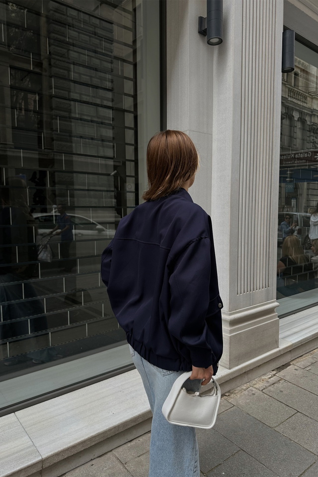 Navy Blue Zipper Detail Jacket ATE6886 - 4