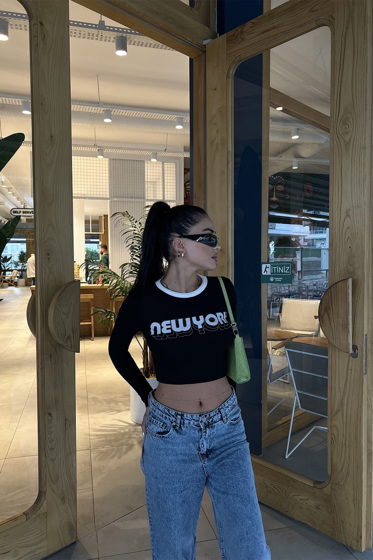 New York Baskılı Crop Top ATE2995 - EYYO