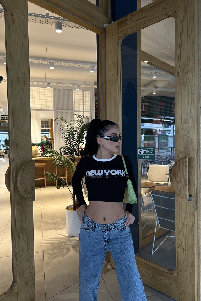 New York Baskılı Crop Top ATE2995