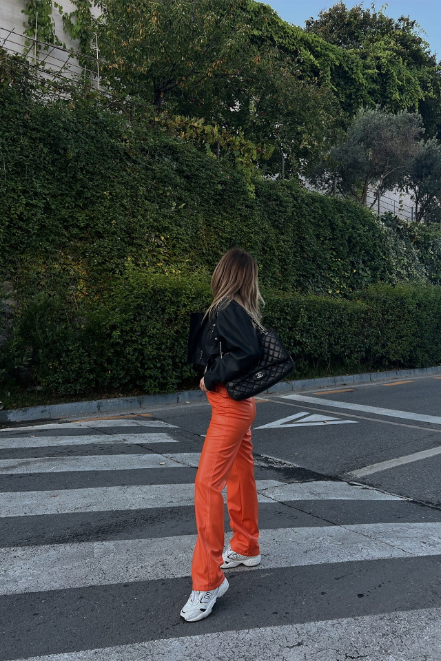 Orange Leather Pants ATE2005 - 1