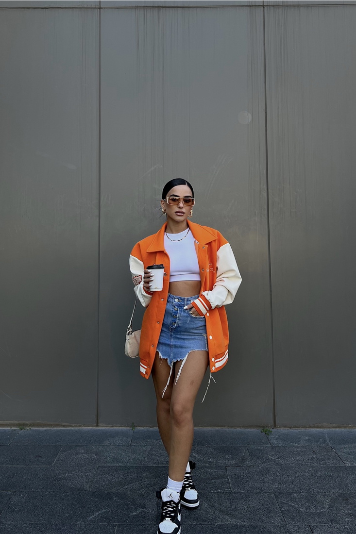 Orange Shirt Collar Jacket ATE2298 - EYYO