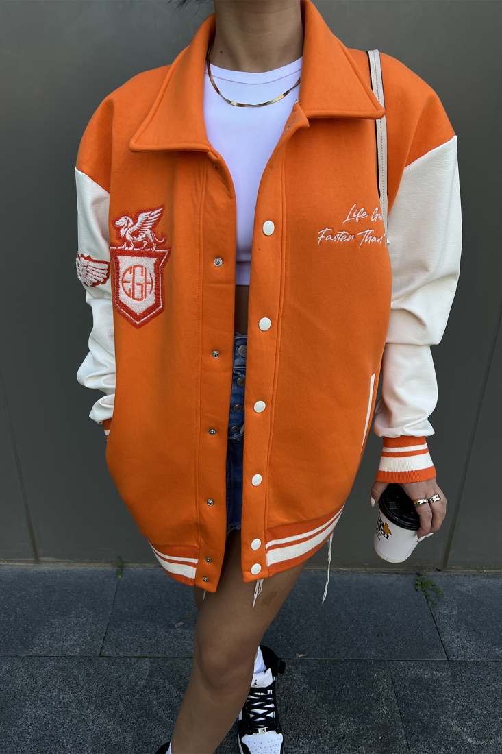 Orange Shirt Collar Jacket ATE2298 - EYYO