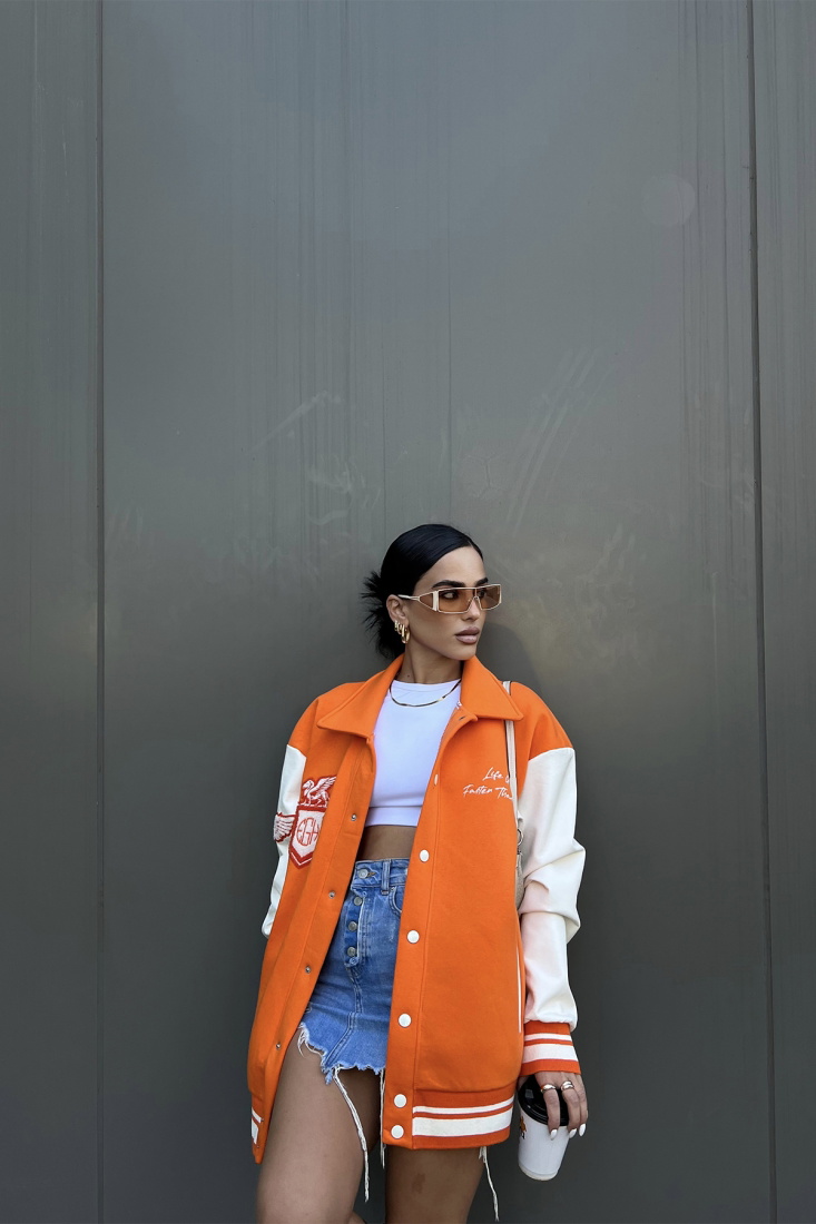 Orange Shirt Collar Jacket ATE2298 - EYYO