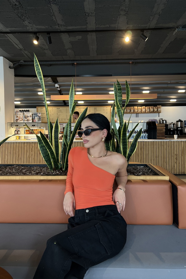 Orange Single-Sleeve Bodysuit ATE2584 - EYYO