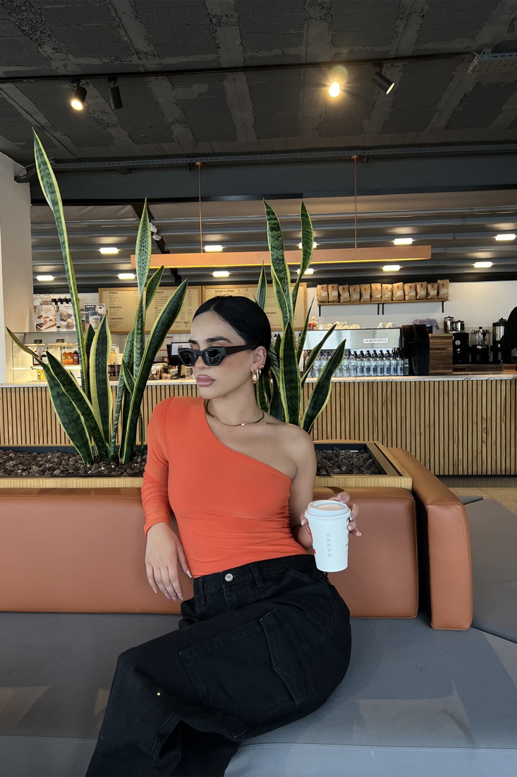 Orange Single-Sleeve Bodysuit ATE2584 - EYYO