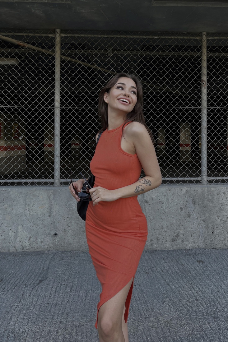 Orange Slit Detail Long Dress ATE4315 - EYYO