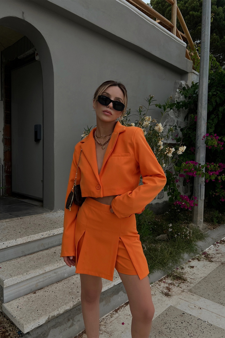 Orange Double Breasted Collar Jacket Set ATE1600 - DEPPOT