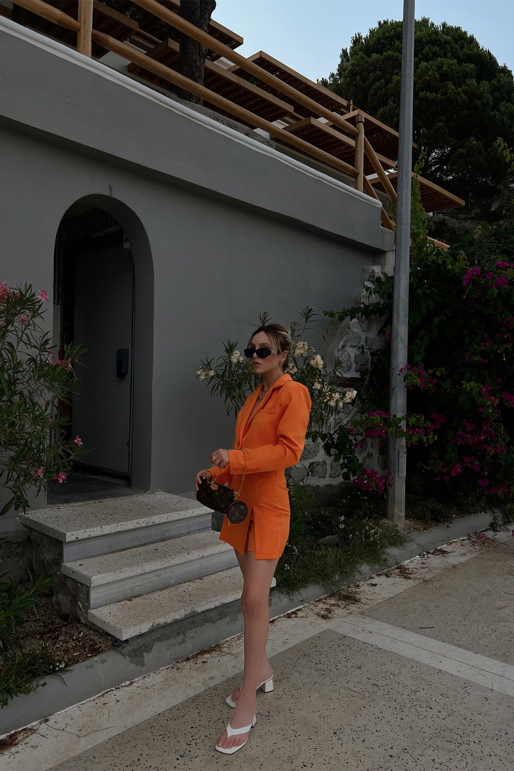 Orange Double Breasted Collar Jacket Set ATE1600 - DEPPOT