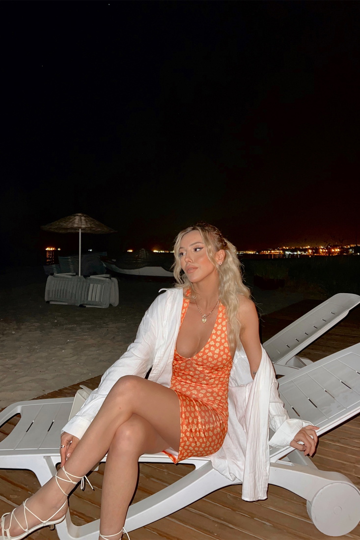 Orange Floral Strapped Dress ATE1465 - DEPPOT