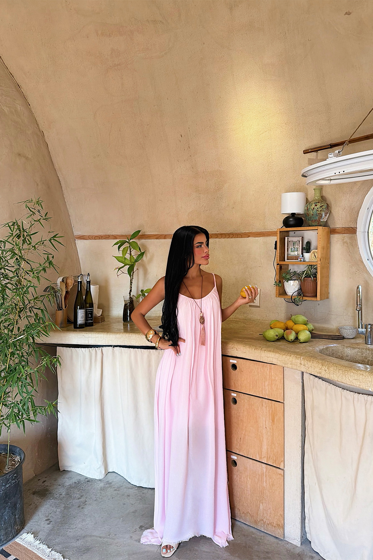 Pembe Askılı Basic Elbise - 3