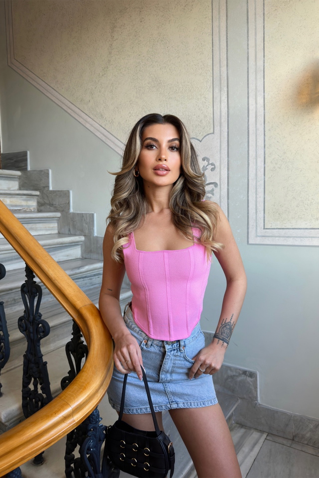 Pembe Askılı Crop Top ATE6297