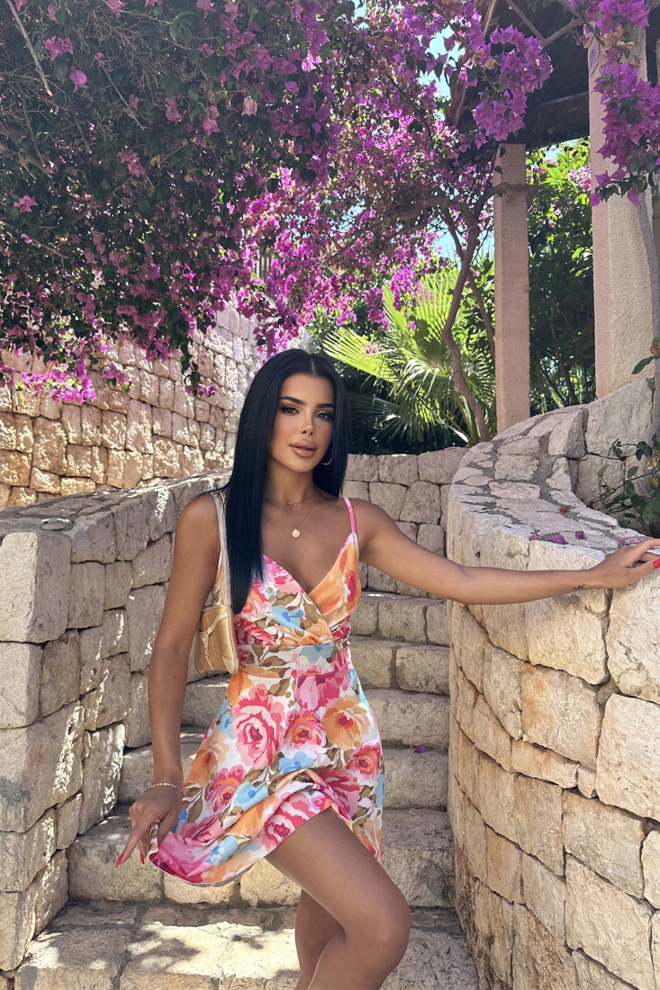 Pembe Askılı Gül Detay Mini Elbise ATE7665 - EYYO