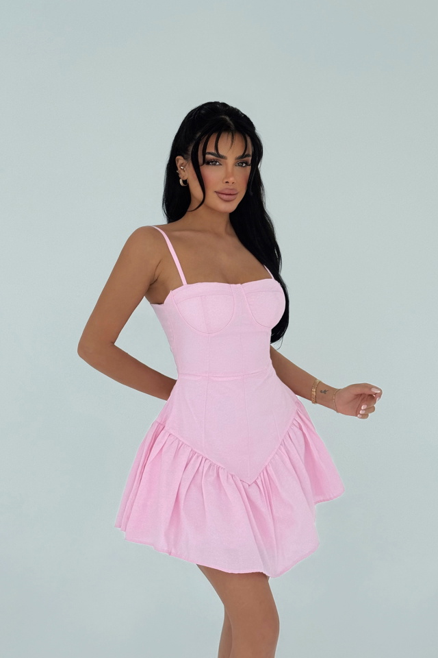 Pembe Askılı Mini Elbise ATE-1414 