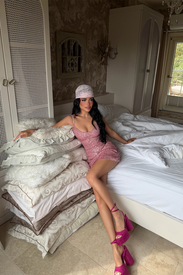 Pembe Cozhy Mini Payetli Elbise ATE-3876 - 1