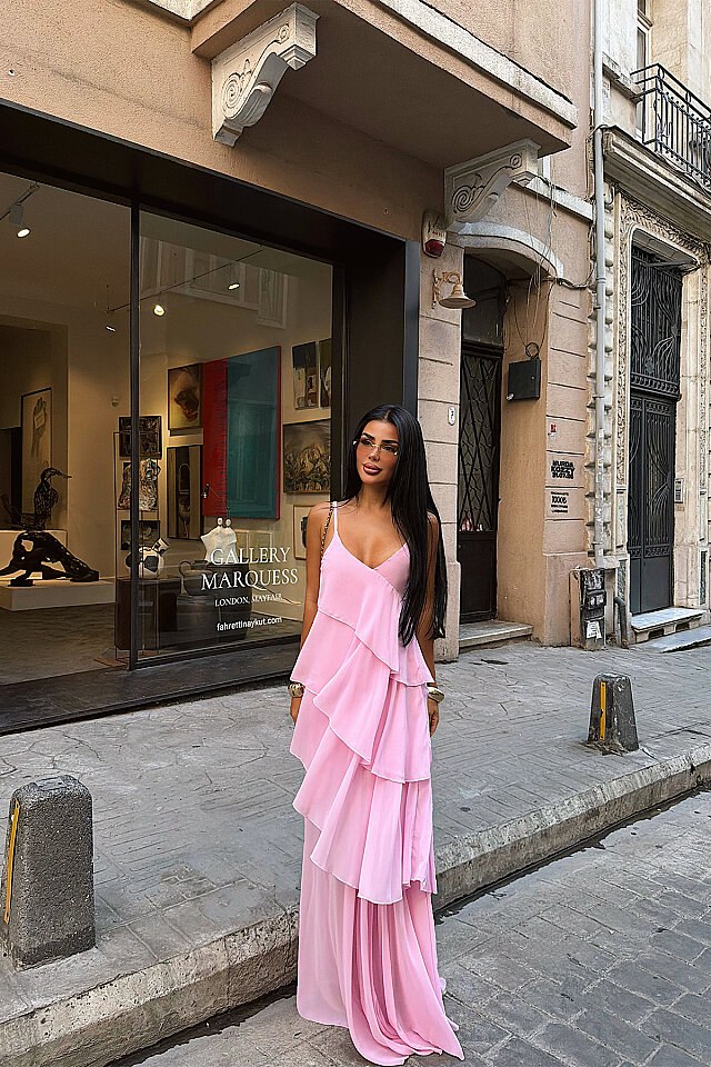 Pembe Askılı Tül Elbise  - 